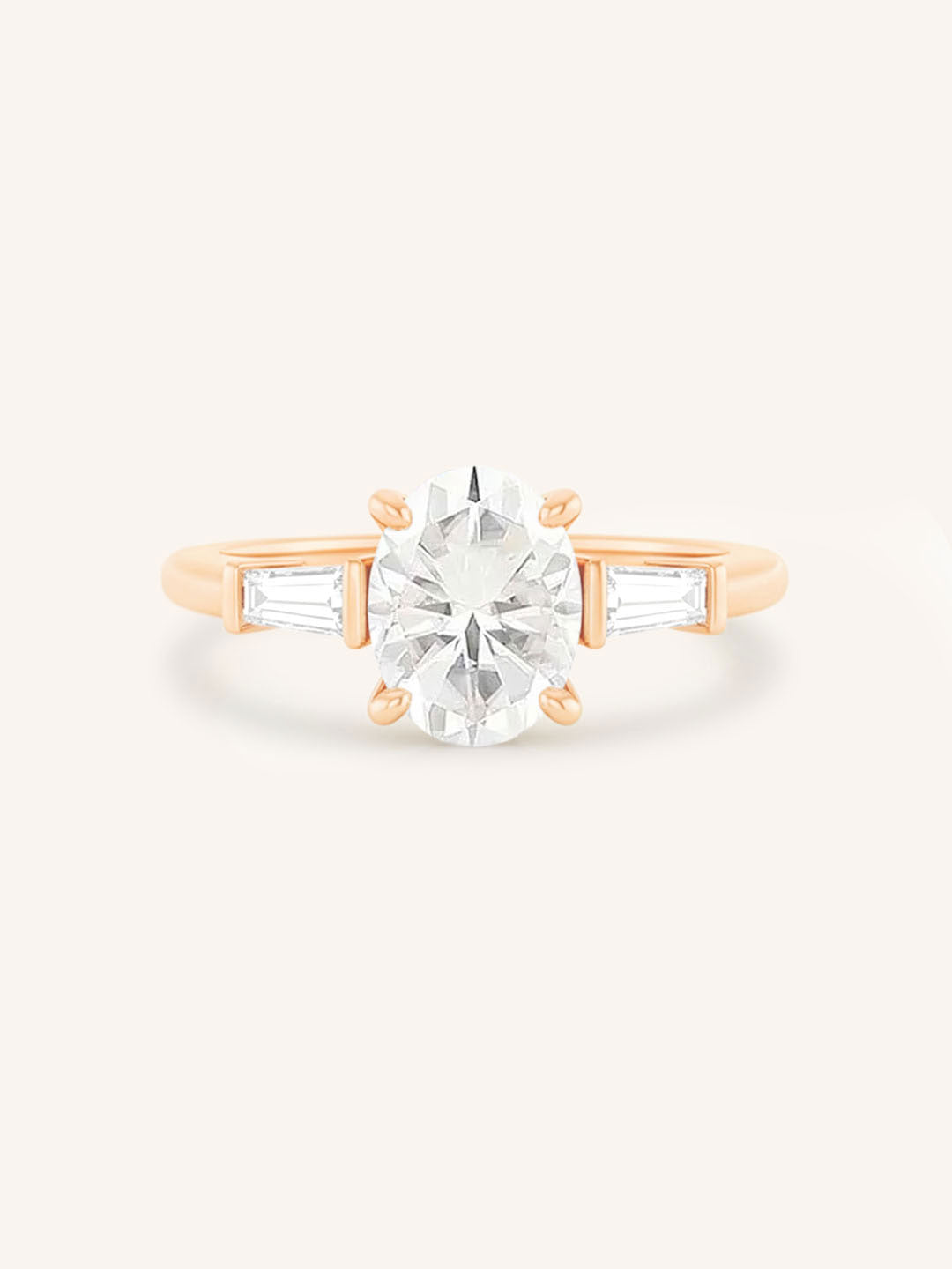 Stately Manor Oval Diamond Tapered Baguette Three Stone Engagement Ring