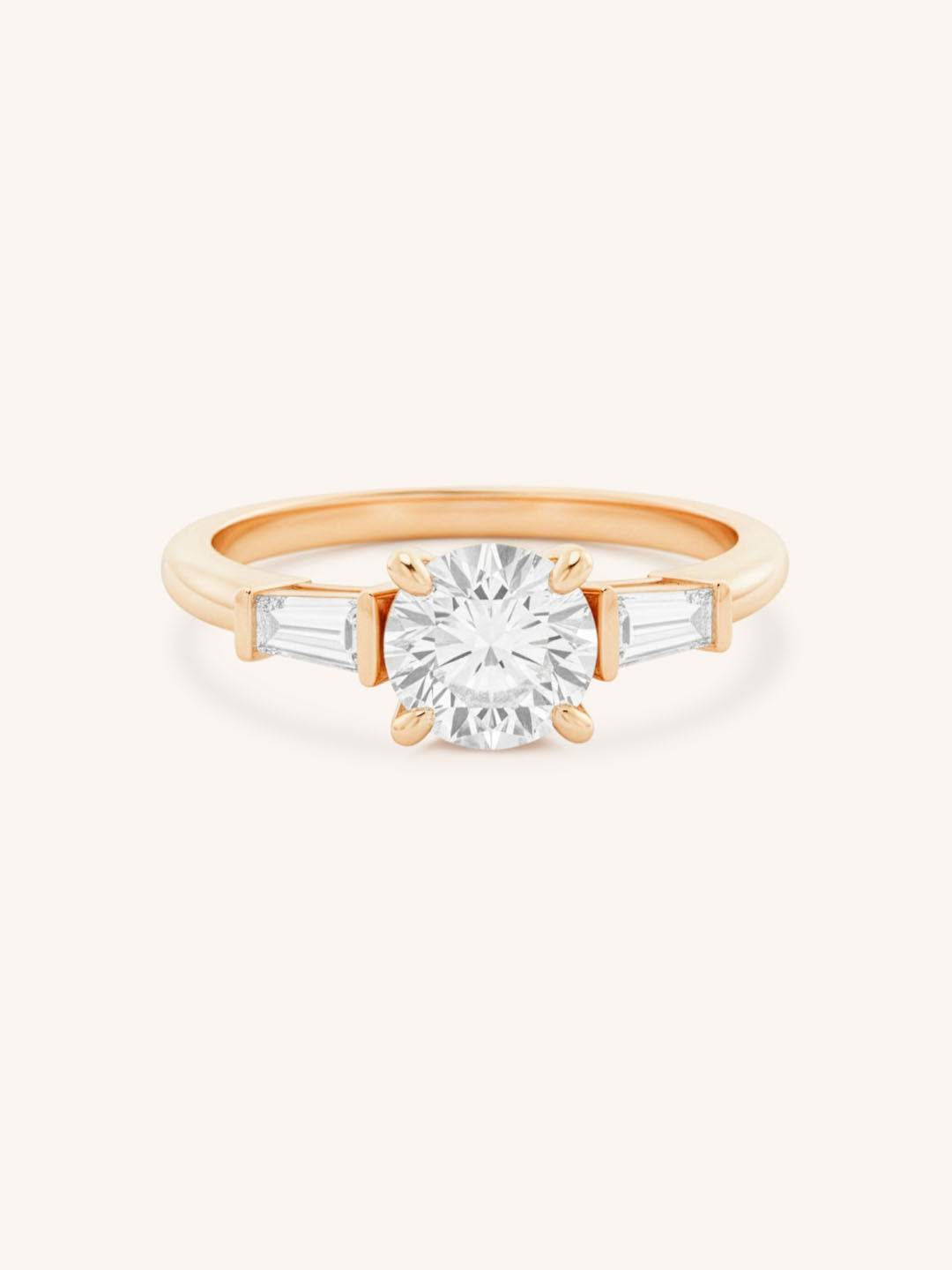 Stately Manor Round Moissanite Tapered Baguette Three Stone Engagement Ring