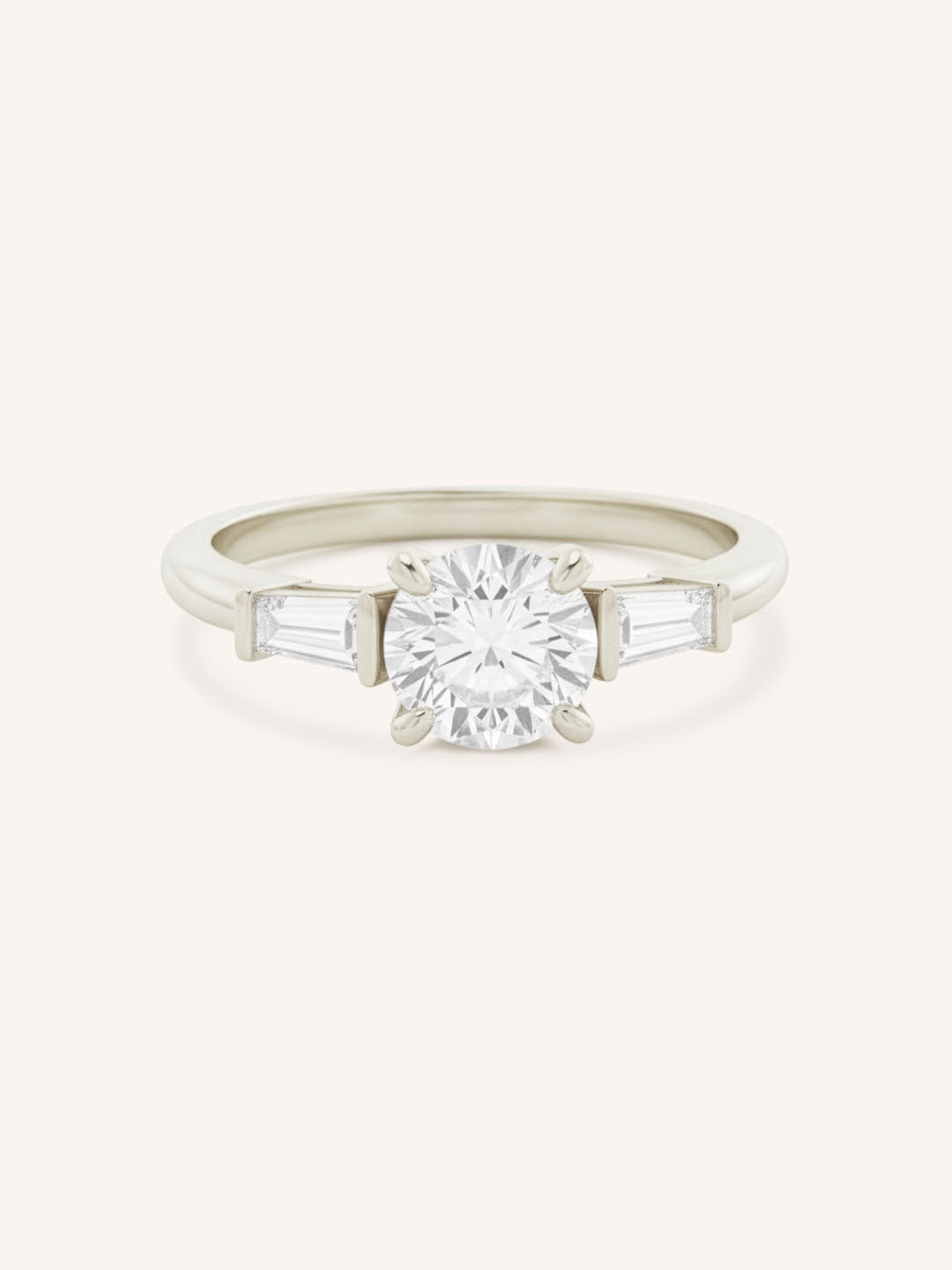 Stately Manor Round Diamond Tapered Baguette Three Stone Engagement Ring