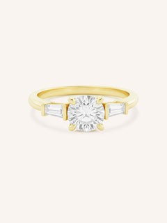 Stately Manor Round Diamond Tapered Baguette Three Stone Engagement Ring