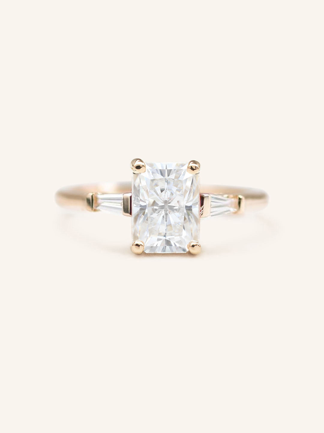 Stately Manor Radiant Cut Moissanite Tapered Baguette Three Stone Engagement Ring
