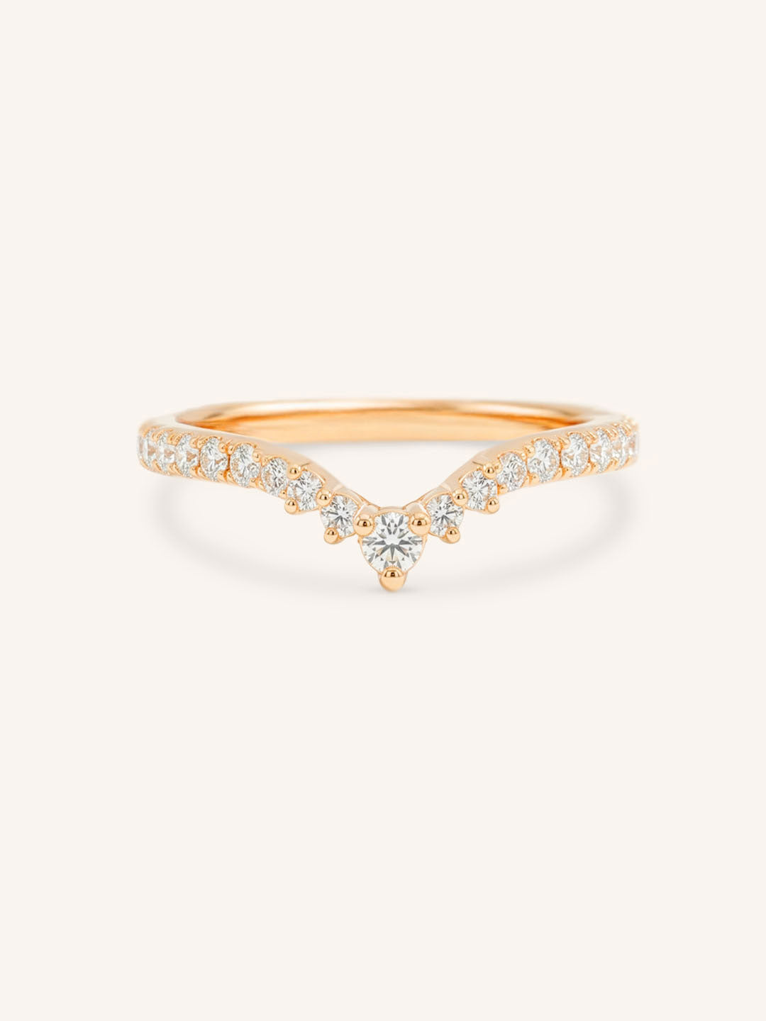 Rose Gold Roads in Paris Diamond Curved Wedding Ring front view on white background