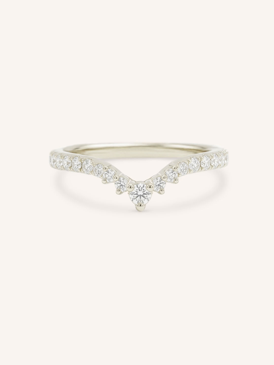 White Gold Roads in Paris Diamond Curved Wedding Ring front view on white background