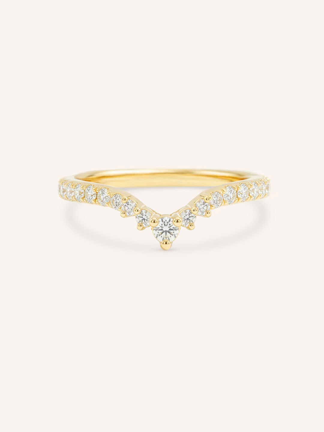 Yellow Gold Roads in Paris Diamond Curved Wedding Ring front view on white background