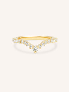 Yellow Gold Roads in Paris Diamond Curved Wedding Ring front view on white background