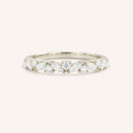 White gold Annalise marquise diamond cluster wedding band front view on white background