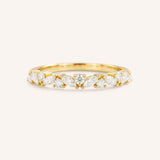 Yellow gold Annalise marquise diamond cluster wedding band front view on white background