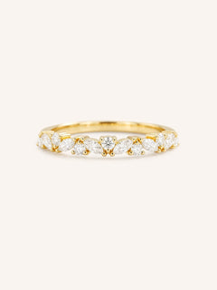 Yellow gold Annalise marquise diamond cluster wedding band front view on white background