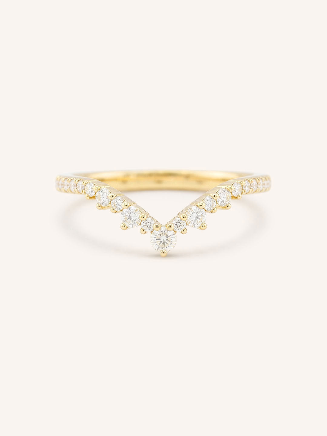 Yellow gold Lily Luxe diamond wedding band front view on white background