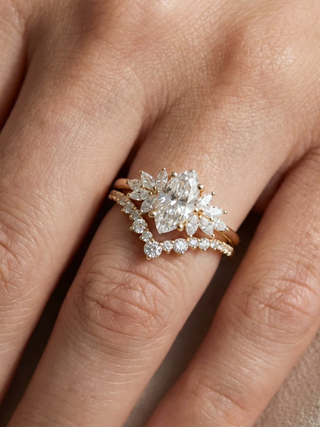 Lily Luxe diamond wedding band worn on hand lifestyle view