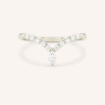 White Gold Bias Marquise and Round Chevron Diamond Wedding Band front view on white background