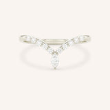 White Gold Bias Marquise and Round Chevron Diamond Wedding Band front view on white background