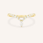 Yellow Gold Bias Marquise and Round Chevron Diamond Wedding Band front view on white background