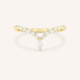 Yellow Gold Bias Marquise and Round Chevron Diamond Wedding Band front view on white background
