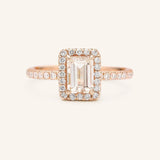 Sparkling Rose Emerald Morganite Halo Diamond Engagement Ring