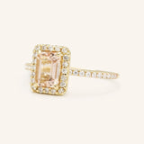 Sparkling Rose Emerald Morganite Halo Diamond Engagement Ring