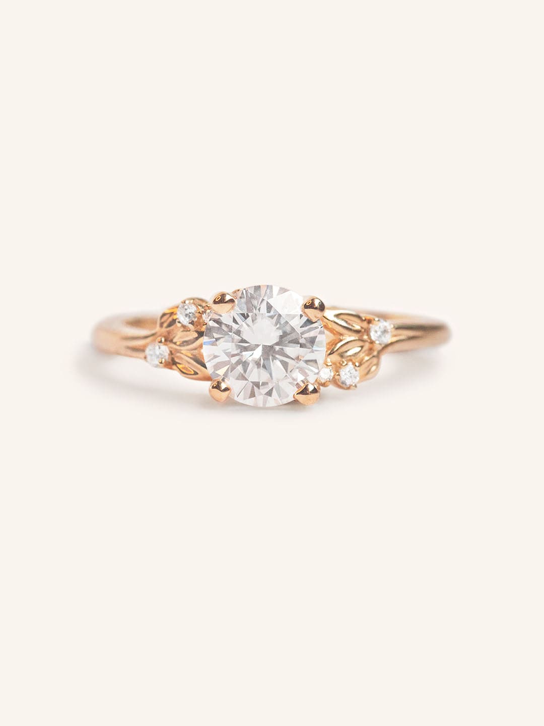 Floral Round Moissanite Diamond Engagement Ring