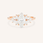 Rose gold Emme marquise diamond cluster engagement ring front view on white background