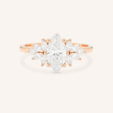 Rose gold Emme marquise diamond cluster engagement ring front view on white background