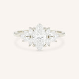 White gold Emme marquise diamond cluster engagement ring front view on white background