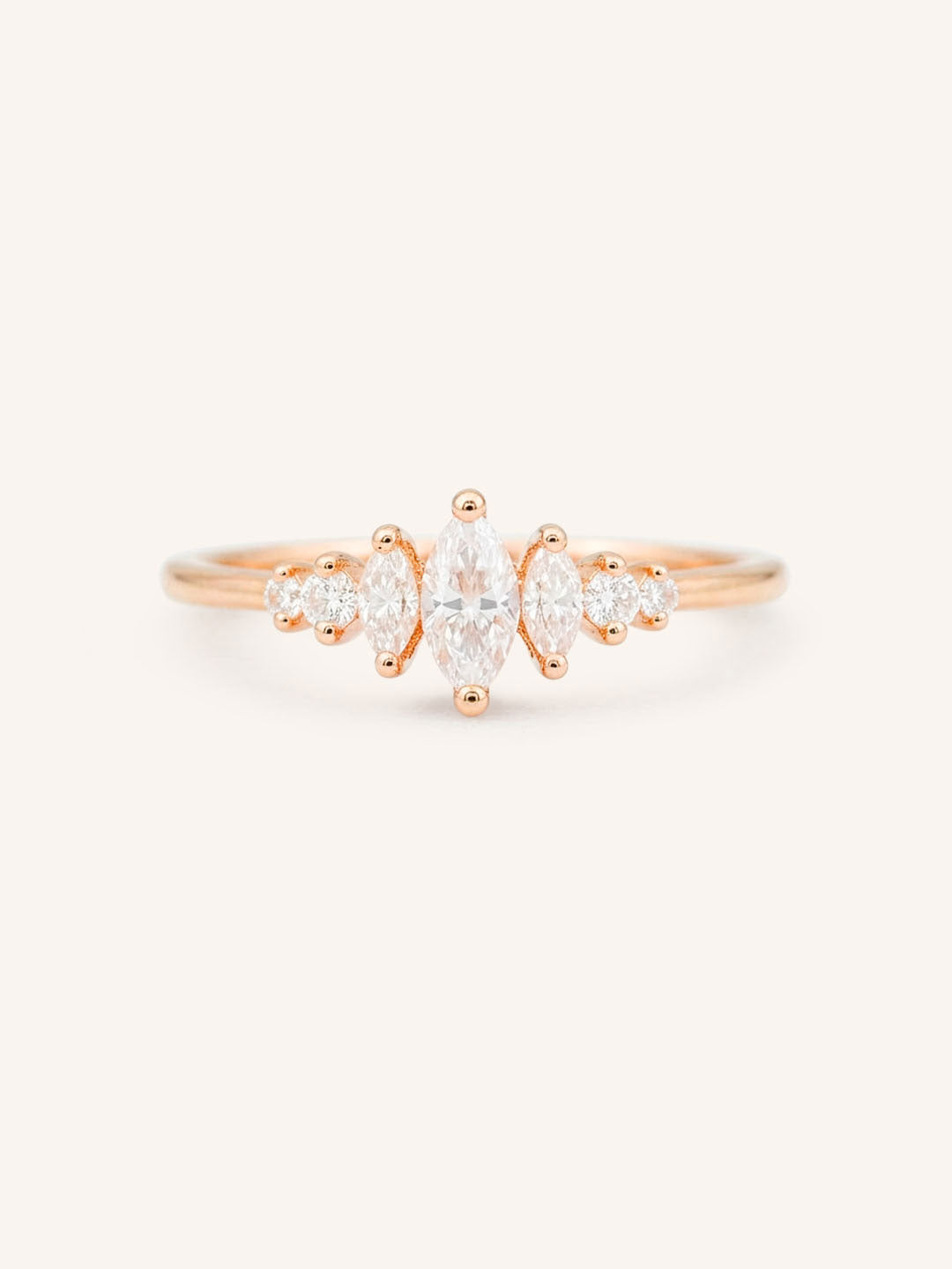 Rose gold Maren marquise diamond ring front view on white background