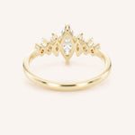 Yellow Gold marquise diamond crown-style ring, back view, on white background