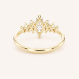 Yellow Gold marquise diamond crown-style ring, back view, on white background