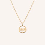Rose gold MaMa grandma necklace with Chinese characters in circular pendant on white background