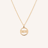 Rose gold MaMa grandma necklace with Chinese characters in circular pendant on white background