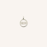 White gold Chinese MaMa Grandma pendant with circular frame on white background
