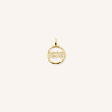 Yellow gold Chinese MaMa Grandma pendant with circular frame on white background