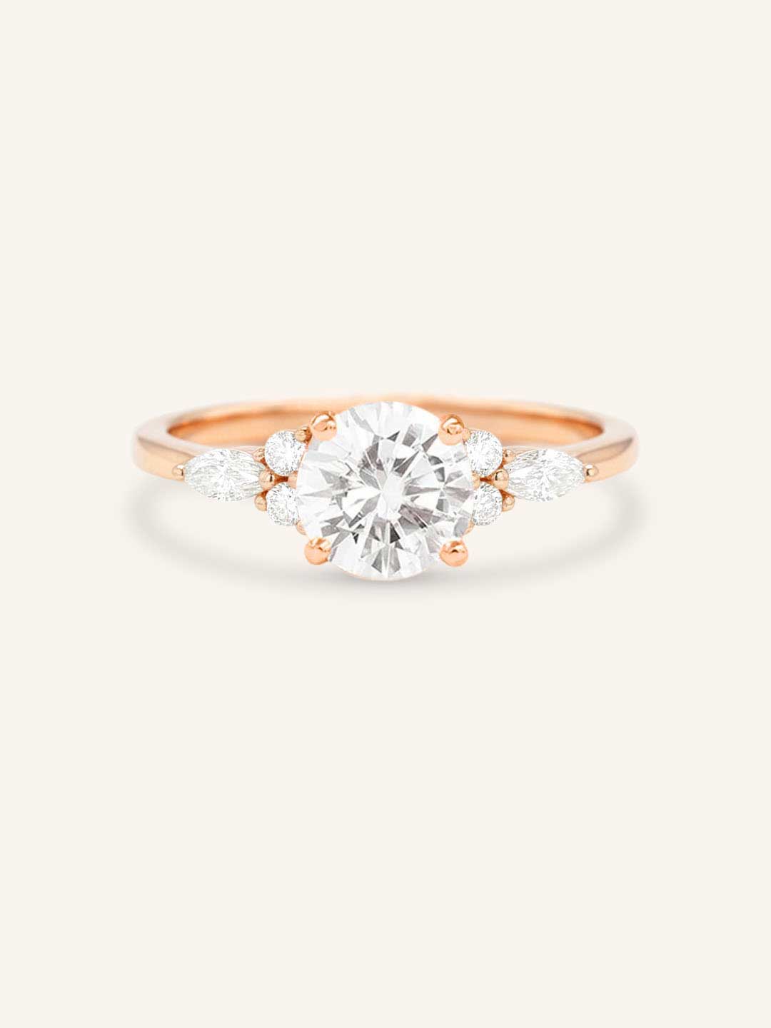 Rose gold Nalani round diamond engagement ring front view on white background