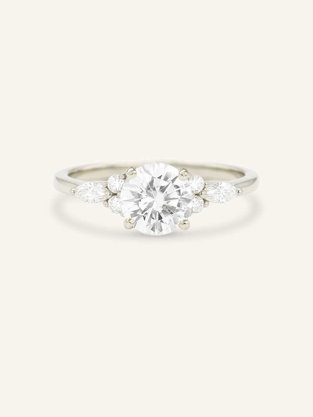 White gold Nalani round diamond engagement ring front view on white background