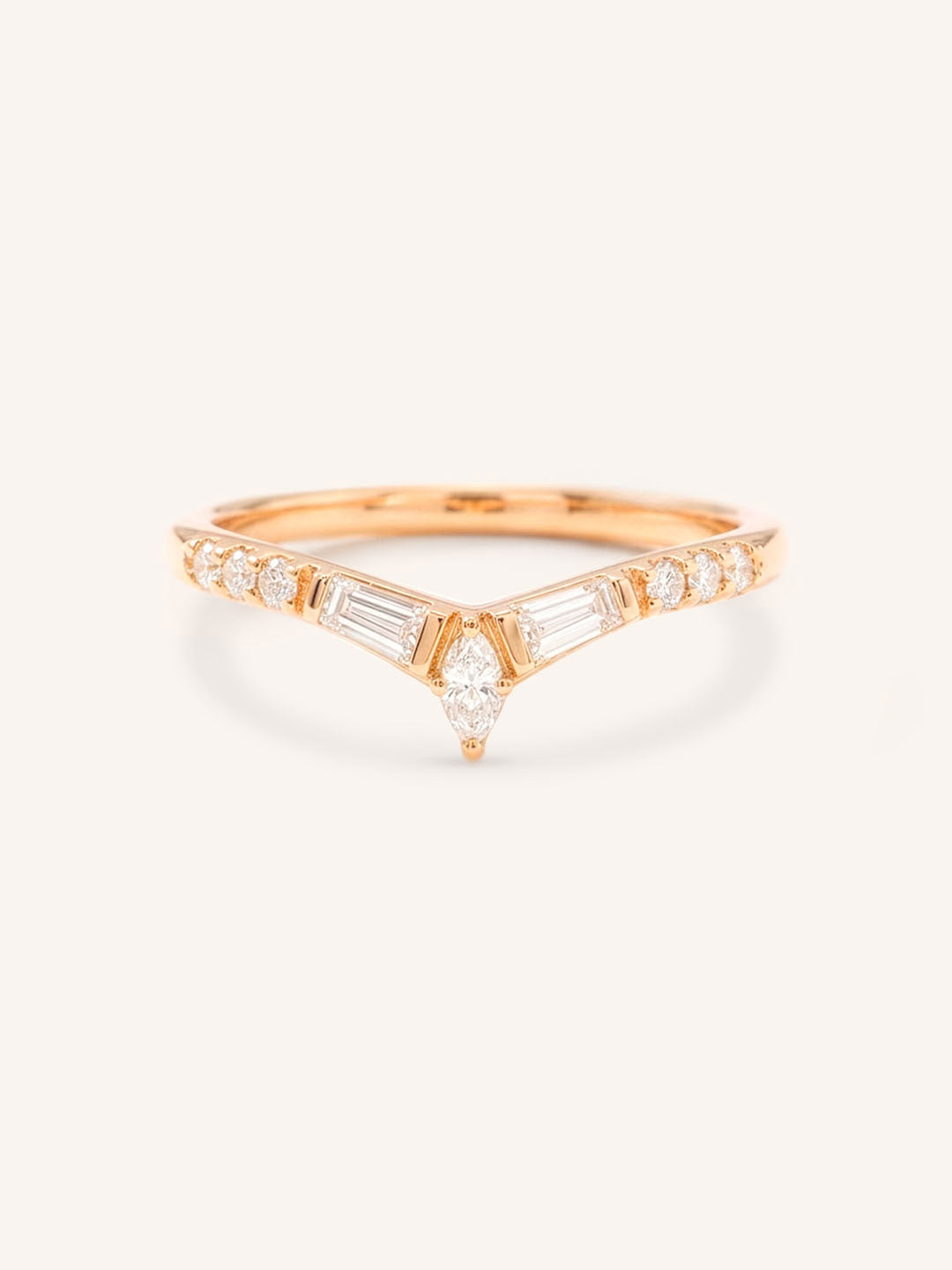Rose gold Kurtia curved diamond wedding band front view on white background
