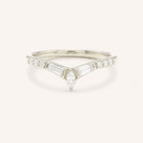 White gold Kurtia curved diamond wedding band front view on white background