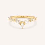Yellow gold Kurtia curved diamond wedding band front view on white background