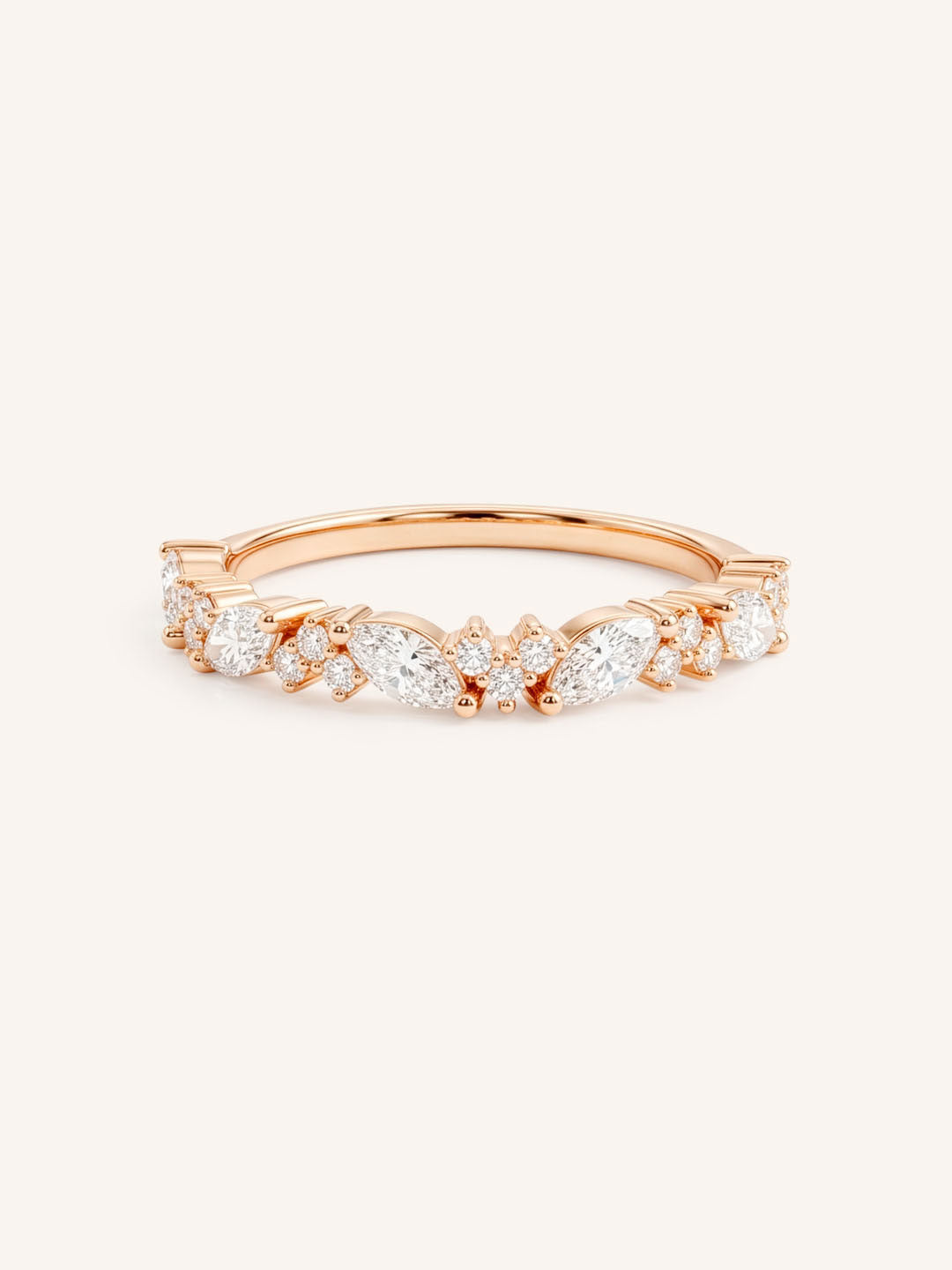 Rose Gold Linwood Diamond Cluster Stackable Wedding Band, front view, on white background