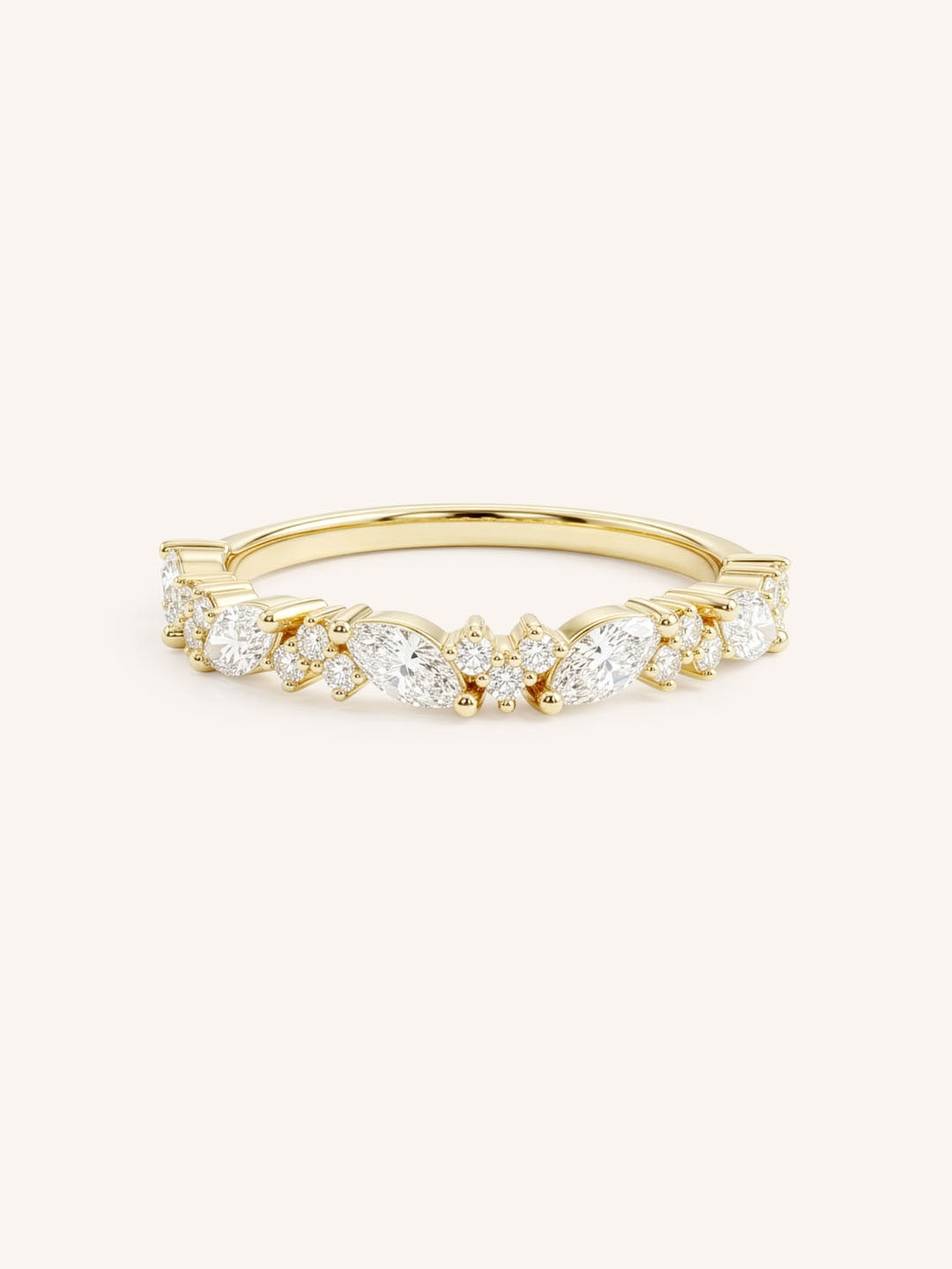 Yellow Gold Linwood Diamond Cluster Stackable Wedding Band, front view, on white background
