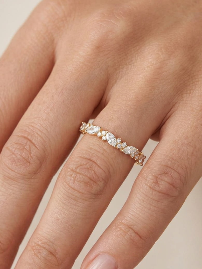 Linwood Diamond Cluster Stackable Wedding Band lifestyle photo worn on hand