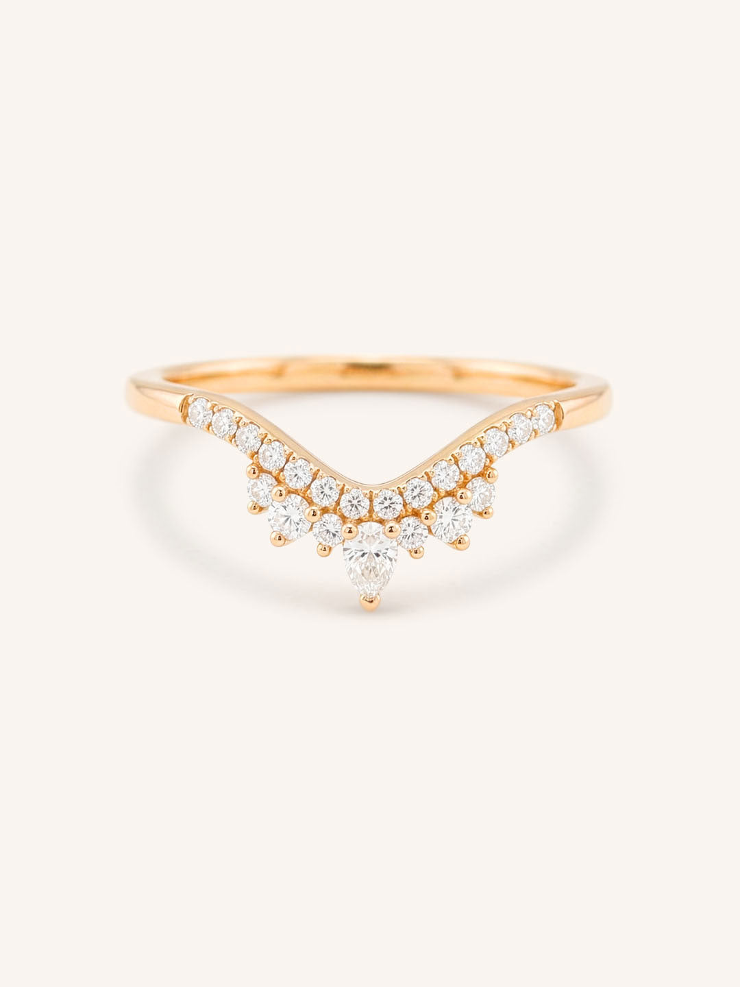 Rose gold Wenham diamond curved stacking wedding band front view on white background