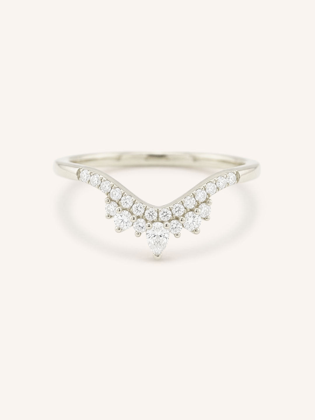 White gold Wenham diamond curved stacking wedding band front view on white background