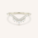 White gold Wenham diamond curved stacking wedding band front view on white background