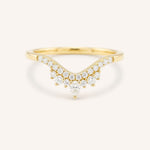 Yellow gold Wenham diamond curved stacking wedding band front view on white background