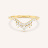 Yellow gold Wenham diamond curved stacking wedding band front view on white background