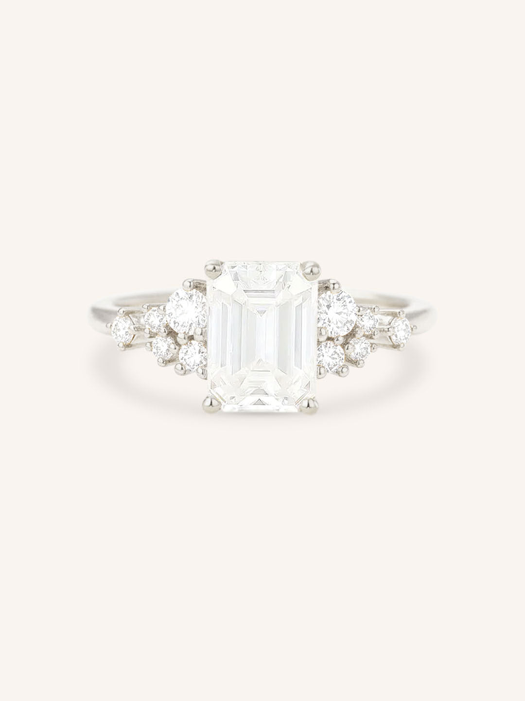 Elestren Emerald Cut Cluster Diamond Engagement Ring