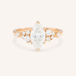 Rose Gold Elestren Marquise Cut Cluster Diamond Engagement Ring front view on white background