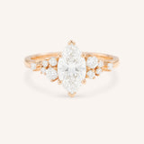 Rose Gold Elestren Marquise Cut Cluster Diamond Engagement Ring front view on white background