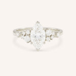 White Gold Elestren Marquise Cut Cluster Diamond Engagement Ring front view on white background