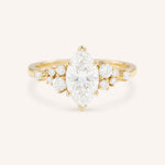 Yellow Gold Elestren Marquise Cut Cluster Diamond Engagement Ring front view on white background