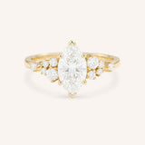 Yellow Gold Elestren Marquise Cut Cluster Diamond Engagement Ring front view on white background